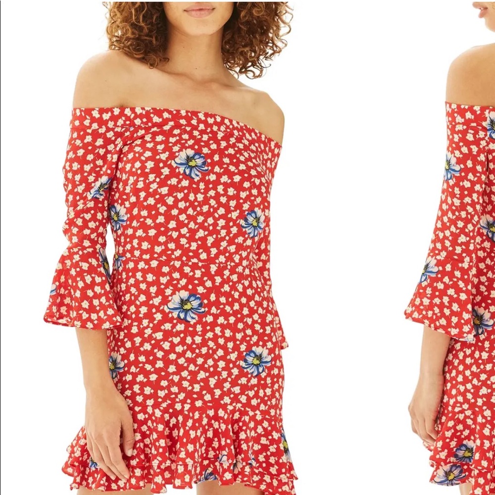 Red Floral Off the shoulder dress